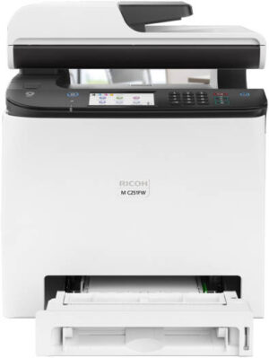 Ricoh M C251FW A4 Colour MFP Laser Printer, Copy, Print, Scan, Fax, 4.3" Touch Operational Panel, 25 ppm Print Speed, 600 x 600 dpi Resolution, 250-Sheet Paper Input Tray, White | M C251FW