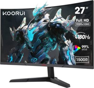 KOORUI 27E6CA Gaming Curved Monitor, 27" FHD VA Monitor, 180Hz Resfresh Rate, 1ms Response Time, Adaptive-Sync Technology, 1500R Curvature, 16.7m Color Display, Black | 27E6CA