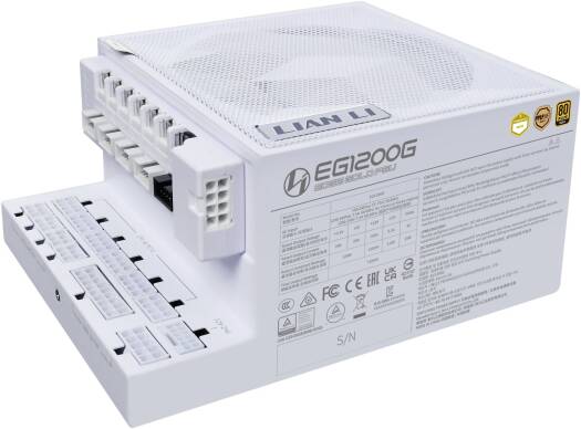 Lian-Li EDGE GOLD Fully Modular Power Supply, 1200W Power, 80 PLUS Gold Efficiency, 120mm FDB Fan Type, Active PFC, ATX 3.1 Form Factor, 2400 RPM Fan Speed, White | EG1200G.WHITE - Image 2