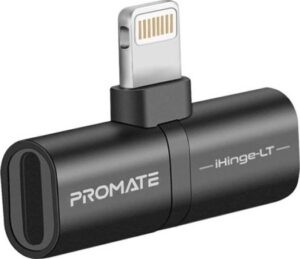 Promate Lightning Splitter Adapter, Premium 2-In-1 Lightning to Headphone Audio and Sync Charging Jack Connector 2A Pass-Through Charging for iPhone,iHinge-LT Grey | PR.iHinge-LT.BK