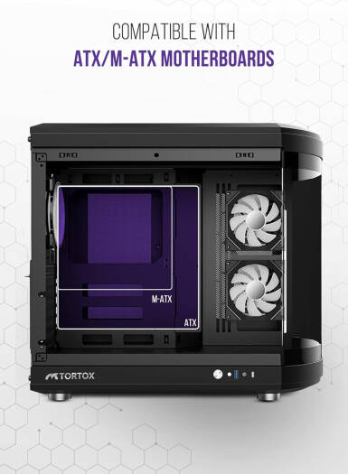 Tortox Vidrio ATX Full Tower Case, 6x Pre-Installed ARGB PWM Fans, Up to 360mm Radiator Support & 9x Fan Support, Semi Curved Tempered Glass, Dust Proof Filter, SPCC Material, Black | VIDRIOB - Image 11