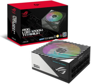ASUS ROG Loki 1200T SFX-L 80 Plus Titanium Fully Modular Power Supply, 1200W Power, ATX 3.0 Compatible, Dual Ball Fan Bearings, PCIe Gen 5.0, ARGB-Illuminated Fan & Aura Sync, Black | 90YE00N0-B0NA00