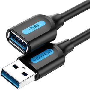 Vention USB 3.0 A Male to A Female Extension Cable, Fast Transmission, Improve Office Efficiency, Various Applicable Devices, 1.5 Meter, Black PVC Type | CBHBG