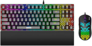 MARVO CM373 Honeycomb Gaming Combo Set, TKL Red Switch Anti-Ghosting Keyboard, Optical 6400 DPI 7 Programmable Buttons Mouse, Cushioned Leather Wrist Res, 1.5m Cable Length, Black | CM373