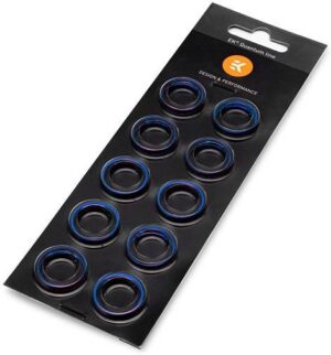 EK-Quantum Torque Colored Ring, HDC 16, 16mm OD Solid Tubing, Acrylic & PETG Materials, 10-Pack, Blue | 3831109816424