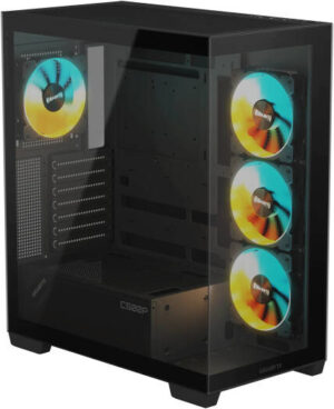 GIGABYTE C500 ATX Computer Case, 410MM/BL ST ATX GPU, Mid Tower Form Factor, RGB Lighting, 3.5" Drive Support, Pre-installed Fan, Built-In Cable Management, Black | C500P-ST-ATX