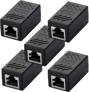 Taradhin RJ45 Coupler, 5Pack, Ethernet Inline Connectors, Network Extender Adapter Cat7 Cat6 Cat5e Cat5 for Extending the Ethernet Cables, , Female to Female Joiner LAN Connector, Black | RJ45 5Pack