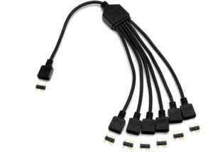 EKWB EK-D-RGB 6-way Splitter Cable, Classic 3-Pin RGB Connector, 6x 3-pin RGB Output, 1x 3-pin RGB Input, 300 mm +/- 5 mm Max Length, Black | 3831109821879