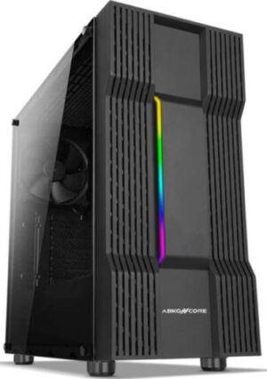 Abkon Core C610S ATX Mid-Tower PC Gaming Case, Magnetic Dust Filter, Full Transparent Acrylic Side Panel, 7 LED Changing Modes, Water Cooling Ready, and One Pre-Installed 140mm Fan | C610S