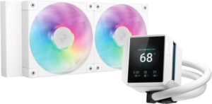 DeepCool Mystique 240 ARGB Liquid CPU Cooler, 2.83" TFT LCD Display, 240mm Radiator, 120mm Fan Size, 2400 RPM Fan Speed, 72.04 CFM Airflow, Hydro Bearing Type, White | R-LX240-WHDSNMCP-G-1