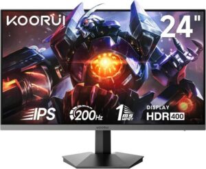 KOORUI G2411P Gaming Monitor, 24" IPS Display, FHD Resolution, 200Hz Refresh Rate, 1ms (MPRT) Response Time, AMD FreeSync Premium Technology, 16.7m Color Display, Black | G2411P