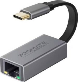 Promate High Speed USB-C to Gigabit Ethernet Adapter, Connection Speeds up to 1 Gbps, | GigaLink-C