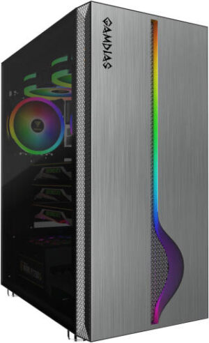 GAMDIAS Mars M1 ATX MID Tower Gaming PC Case, RGB Lit Mesh Carving Front, Tempered Glass Window, Support Up to 6 Fans & 280mm Radiator, USB 3 x1 / USB 2 x2 / HD Audio / LED Control, Black | GD-MARS-M1