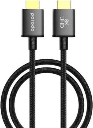 Porodo 8K HMDI PVC Cable 3M, HDMI Version 2.1, High-Grade Connectors, Bandwidth Up to 48Gbps - Black