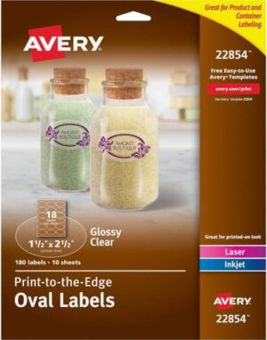 Avery Printable Blank Oval Labels, 1.5" x 2.5", Glossy Crystal Clear, 180 Customizable Labels (22854)