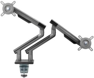 AFTERWORK Snap Dual Monitor Desk Mount with USB Ports, Quick-release VESA Plate, Safe And Secure, 180° Rotation, Grey | Snap Dual