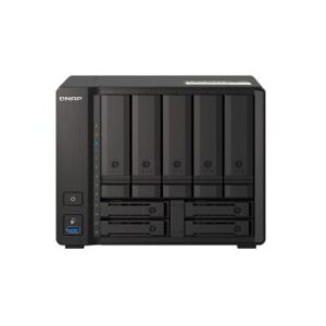 QNAP TS-h973AX 9-Bay NAS Enclosure, AMD Ryzen V1500B 2.2 GHz, 8GB DDR4 RAM, 5 x 3.5" and 2 x 2.5" SATA Drive Bays, 10GbE/2.5GbE, USB 3.2 Type-C & Type-A, QuTS Hero 4.5 OS, Black | TS-H973AX-8G