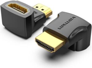 Vention HDMI 90 Degree Male to Female Adapter, Elbow Design Solves Big Problems, Extend, Protect HDMI interface, 2 Pack, Black | AIOB0-2