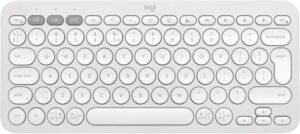 Logitech Pebble Keys 2 K380s Keyboard, Bluetooth 5.1 Connectivity, Up to 3 Multi-Device Pairing, Customizable Fn Shortcut Keys, 2x AAA Battery, English Layout, On / Off Button, White | 920-011852