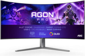 AOC Agon PRO AG456UCZD Curved Gaming Monitor, 45" OLED Display, WQHD Resolution, 240Hz Refresh Rate, 0.03ms (GtG) Response Time, G-Sync Compatible, Adaptive Sync Technology, Black | AG456UCZD
