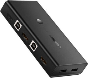 UGREEN KVM HDMI USB Switch, 2-Port HDMI 4K Switcher Box, Monitor Sharing Selector with USB Hub for Laptop, Desktop, Support Keyboard Hotkey & Auto Switch, 2 USB Cables | 50744