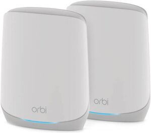 NETGEAR Orbi RBK762S AX5400 WiFi 6 Mesh System - Mesh WiFi 6 Router with 2 Satellite Mesh Extenders, Up to 5.4 Gbps Speed, Coverage Up to 5000 sq.ft, Up to 75 Devices, White | RBK762S-100EUS