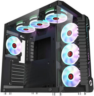 GAMEON Emperor Midnight III Series Mid Tower Gaming Case, 7x Pre-Installed aRGB 120mm Fans, Up to 360mm Radiator & 10x Fan Support, 0.8mm Tempered Glass + SPCC Materials, Black | GO-EMPERORIII-M