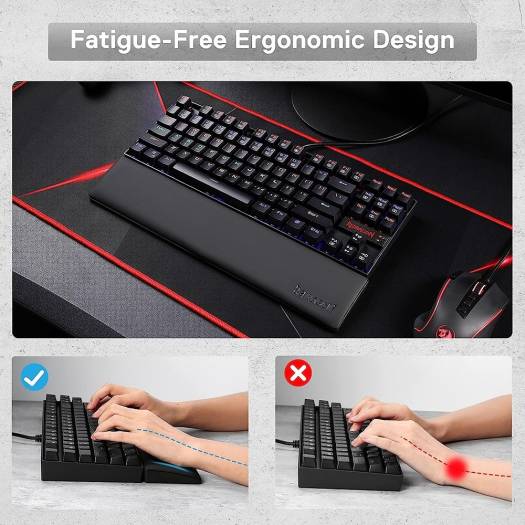 Redragon P037 Meteor L Computer Keyboard Wrist Rest Pad, Fatigue Killer, Soft Faux Leather Surface, Memory Foam, 20mm Pad Height, 8° Tilt Angle, 6 Anti-Slip Rubbers, Large, Black | P037 - Image 5