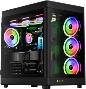 GAMDIAS NESO P1 EATX Full Tower Gaming PC Case, Front & Side Panoramic Tempered Glass Panels, Optimum Airflow, Up to 360mm Radiator & 13 Fans, USB 3.0/TypeC/HD Audio/LED Control, Black | GD-NESO-P1-BL