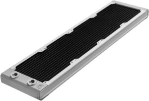 EKWB EK-Quantum Surface S480 Radiator, Brass Nickel-Plated Adapters & Plugs, Copper H90 Tubing, 20 FPI Density Fins, 120mm Fans Compatible, Brass H62 End Tanks, White | 3831109839010