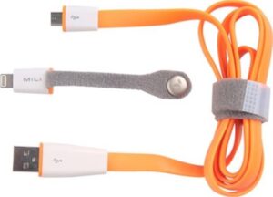 MiLi 2 in 1 Connect, Micro USB with Lightning Adapter, Certified Cable, Charge & Sync, For All iOS Devices  Smartphone, GPS, Gaming Consoles, Cameras] - Flat PVC - 1M/3ft - Orange | HI-L12-Orng
