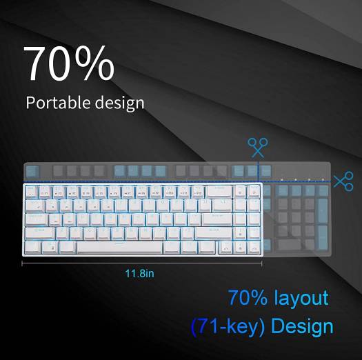 RK ROYAL KLUDGE RK71 Mechanical Keyboard, Compact Bluetooth, 71 Keys, USB Wired/Wireless Portable Gaming/Office with Stand-Alone Arrow Keys, For Windows MacOS, Brown Switch, White | RK71 _brown - Image 5