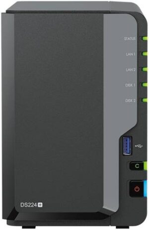 Synology DiskStation DS224+ 2-Bay NAS Enclosure, Intel Celeron J4125 4-core 2.0 Base, 2GB RAM, 3.5" HDD & 2.5" SSD Compatible, 2x RJ-45 1GbE LAN & 2x USB 3.2 Gen 1 Ports, Black | DS224+