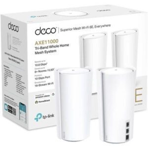 TP-Link Deco XE200 AXE11000 Whole Home Mesh Wi-Fi 6E System, Tri-Band Wi-Fi, Gigabit Ports, AI-Driven Mesh, Cover up to 6,500 ft, Connect up to 200 Devices, HomeShield, (2-Pack) | Deco XE200