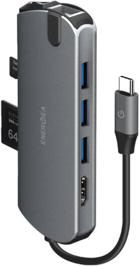 ENERGEA AluHub HD Pro USB C 8-in-1 Hub, USB-C Power Delivery, 4K HDMI Port, 3 x USB-A 3.0 Ports, Micro SD and SD Card Slots, Ethernet Port, Grey | HUB-HDMAX-GUN