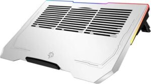 Porodo Gaming Aluminum Multi-Fan Cooling Pad Up to 17" Devices Compatibility, 5 RGB Fan Speed Adjustment, 3 Adjustable Viewing Angles, 1500 RPM Fan Speed, 28dB Low Noise, 3 Fan Levels