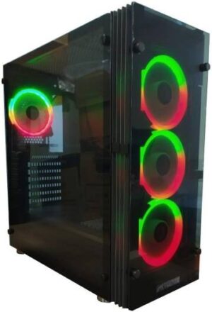 Tortox Shadow Aura Supported RGB Gaming Case, With Front & Side Tempered Glass Panel, 4 pcs RGB Fans, With 5v ARGB Controller & Remote Included, Black | Shadow Aura
