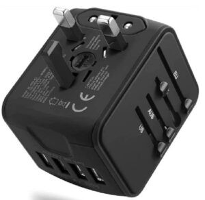 Universal International Travel Power Adapter, With 3 USB + 1 Type C Charging Ports, European Adapter, Worldwide AC Outlet Plugs Adapters For Europe / UK / US/ AU, Black | SL-199-3U-T