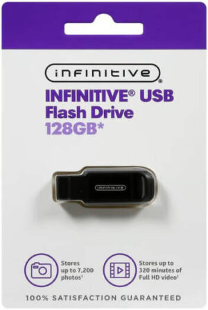 Infinitive USB Flash Drive,128GB Capacity, Substantial Space for Storing Games, Media, Documents, Black | W10823-0921-L