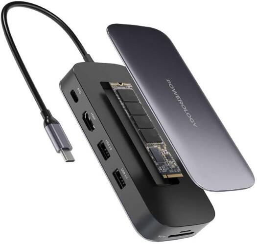 Powerology USB-C Hub & SSD Drive 256GB PD 100W, Powerology USB Hub Gray 625 MB/s, x1 USB-C Power Delivery, x1 Micro SD Card Slot, 4K at 60Hz HDMI, Gray | PWSDHB256 - Image 3