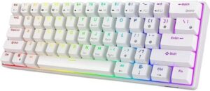Royal Kludge RK61 60% RGB Mechanical Keyboard, RK Blue Switch, Tri-Connection Wired/2.4Ghz/Bluetooth, Hot-Swappable, Anti-Ghosting, English Layout, White | rk61 tri-blue/white