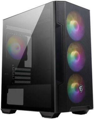 MSI MAG FORGE M100R Micro ATX Tower Gaming PC Case, Tempered Glass Panel, 4 x 120mm ARGB Fans, Up to 240mm Radiator Support, USB 3.2 Gen 1 Type-A, Magnetic Dust Filter, Black | 306-7G20R21-809