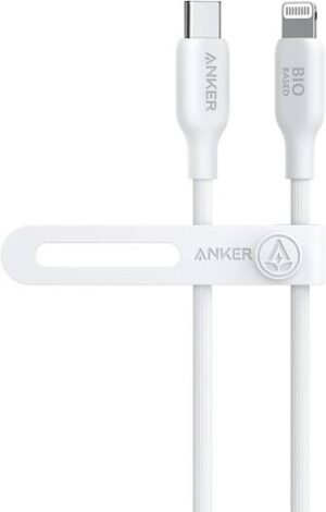 Anker 542 USB-C To Lightning Cable Bio-Based 3ft, 20,000-bend Lifespan, Up To 30W Fast Charging, For iPhone, iPad And More, White | A80B1H21