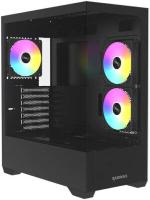 Raidmax Infinita i801 E-ATX Computer Case, 3x 120mm ARGB Pre-Installed Fans, 360mm Radiator Support, 7x Expansion Slot, Tempered Glass Side Panel, Black | I801TBF