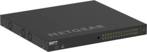 Netgear AV Line M4250 GSM4230PX 24-Port Gigabit PoE+ Managed Network Switch with SFP+, 132 Gb/s Switching, 480W Budget, 98.21 Mpps Fwd Rate, 24x Gb ETH PoE+ / 4x 10Gb SFP+, Black | GSM4230PX-100EUS