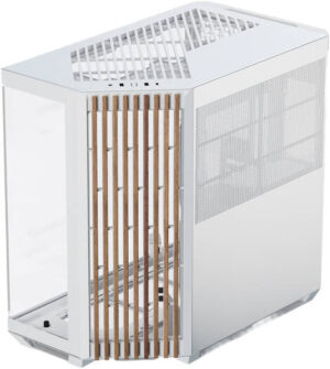 APNX V1 V1-W-WT-v1 ATX Mid Tower Glass Edition Computer Case, Up To 360mm Radiators, x10 Fan Slot, SGCC Body Material, Wood Front Panel, 0.8mm Steel Thickness, White & Wood | APCM-VI01103.21