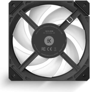 EKWB EK-Loop Fan FPT 120 D-RGB 120mm Computer Fan, 550 – 2300 RPM Fan Speed, 77,00 CFM Max Airflow, Fluid Dynamic Bearing, D-RGB LED Performance, 20-100% PWM Duty Cycle, Black | 3831109897546