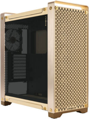 InWin Dubili E-ATX Full Tower Computer Case, 4x Pre-Installed Jupiter AJ140 Fans, Aluminum, TG, SECC Materials, Up to 430mm GPU & 420mm Radiator Support, Champagne Gold | IW-CS-DUBILIASB-GLD