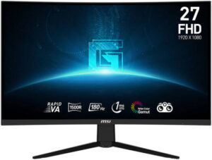 MSI G27C3F Curved Gaming Monitor, 27" FHD Rapid VA Display, Up to 180Hz Refresh Rate, 1ms (GtG) Response Time, AMD FreeSync Technology, 1500R Curvature, 16.7M Display Colors, Black | G27C3F