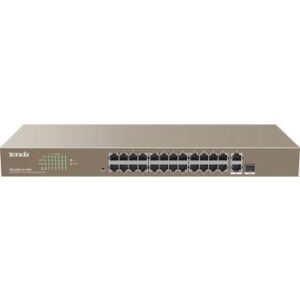 Tenda TEF1126P 24FE+2GE/1SFP Rackmount Unmanaged PoE Switch, 8.8Gbps, 4M Buffer, 6KV Lightning, 370W Power Output | TEF1126P-24-410W V2.0